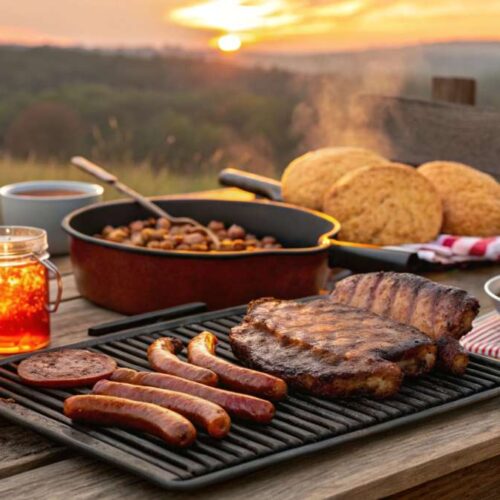 Southern Recipes grill -style grilling with smoky flavors and tender meats, featuring classic barbecue dishes