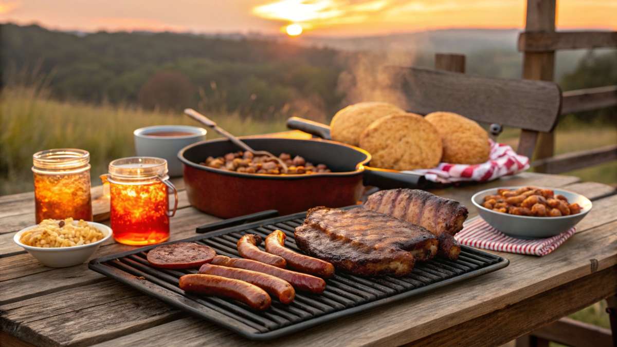 Southern Recipes grill -style grilling with smoky flavors and tender meats, featuring classic barbecue dishes