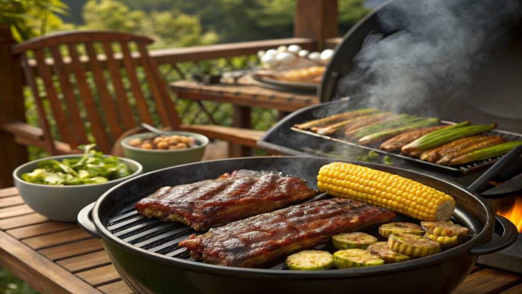 Grilled Southern BBQ with a variety of meats and sides, capturing the essence of Southern cuisine