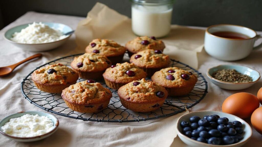 Mini gluten-free, paleo recipe muffins arranged for kids with fruit slices