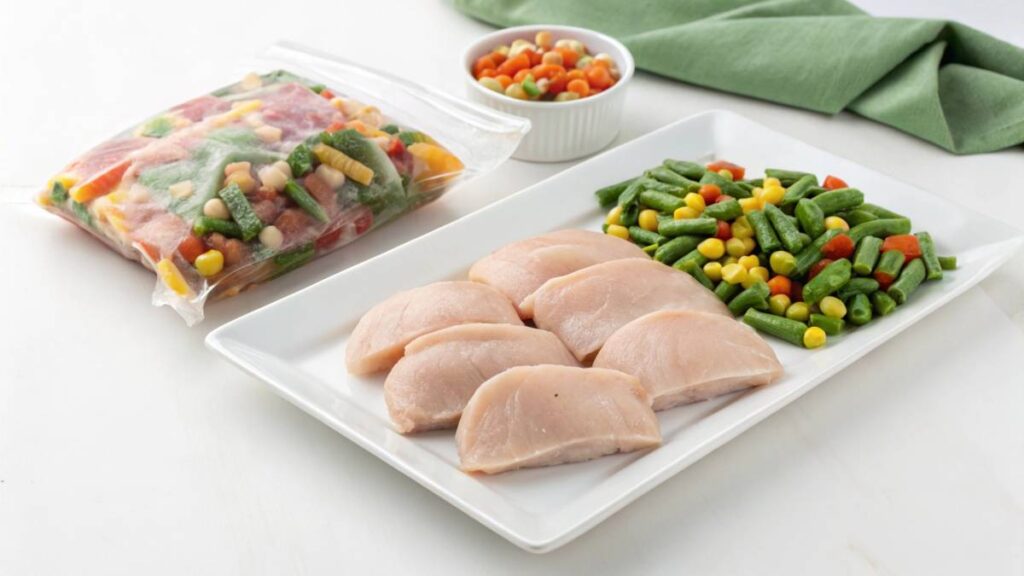 Meal prepped Quick lunch for Working Parents containers with chicken, rice, and roasted veggies