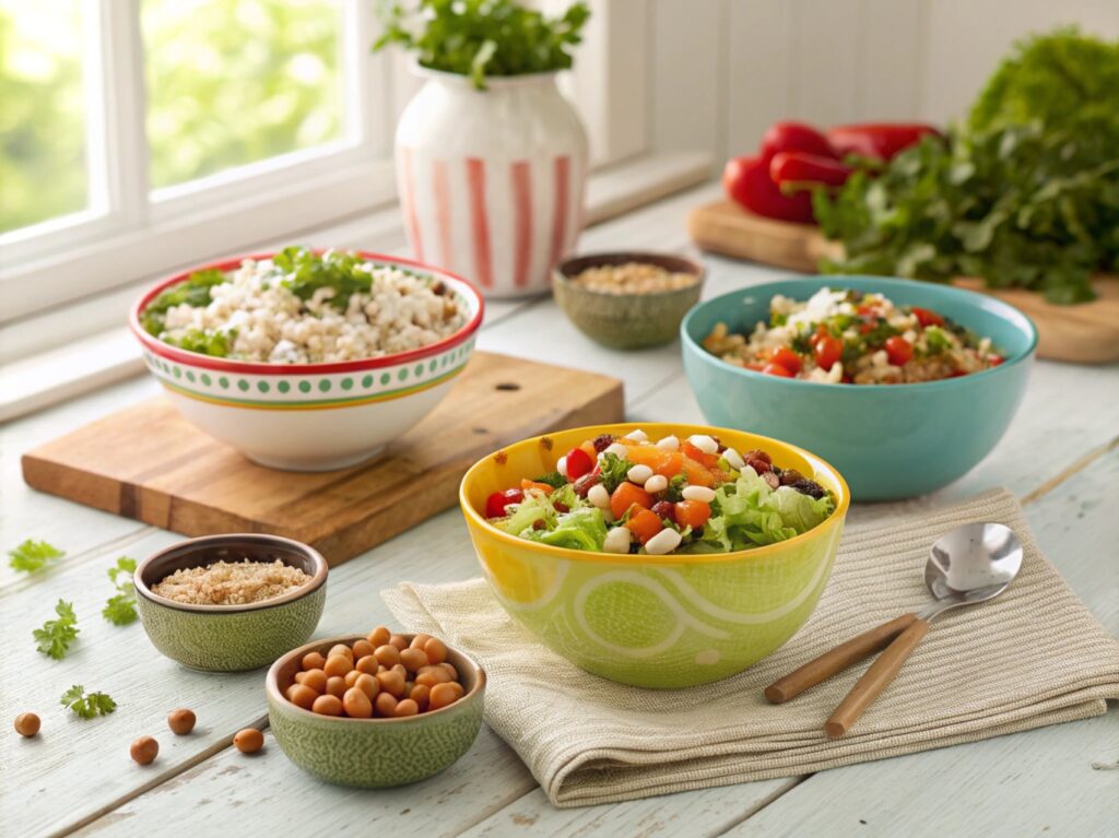 Close-up of a bowl filled with beans, lentils, and sautéed vegetables