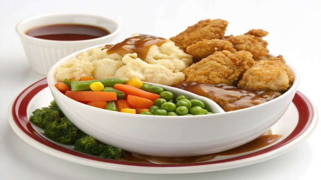 Comforting KFC Bowl served with melted cheese, mashed potatoes, and fried chicken