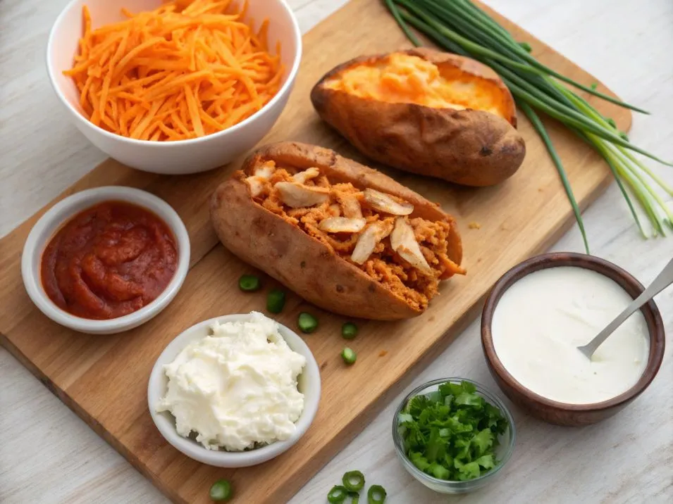 Buffalo Chicken Stuffed Sweet Potatoes